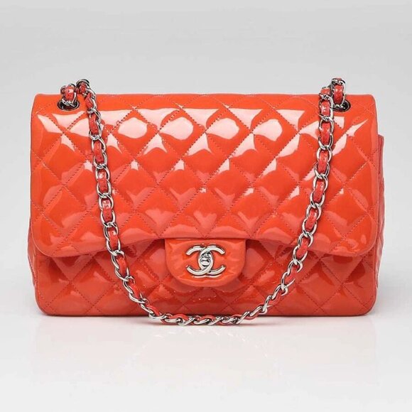 Chanel Pink Quilted Patent Leather Classic Jumbo Double Flap Bag - Picture 1 of 12